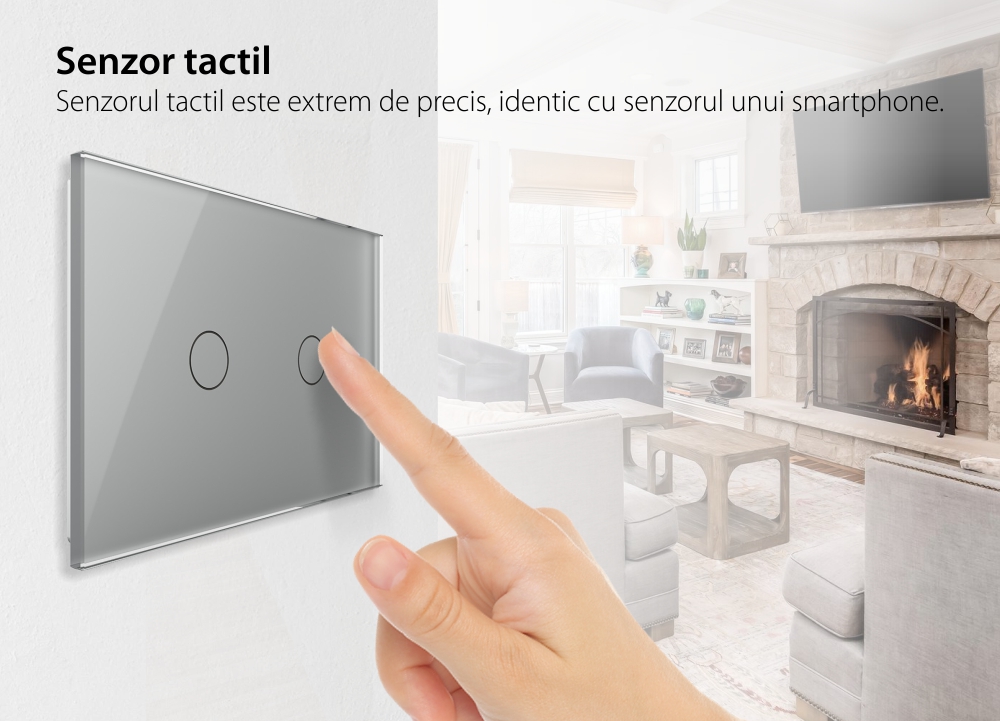 Intrerupator Dublu Wireless cu Touch LIVOLO din Sticla – Serie Noua