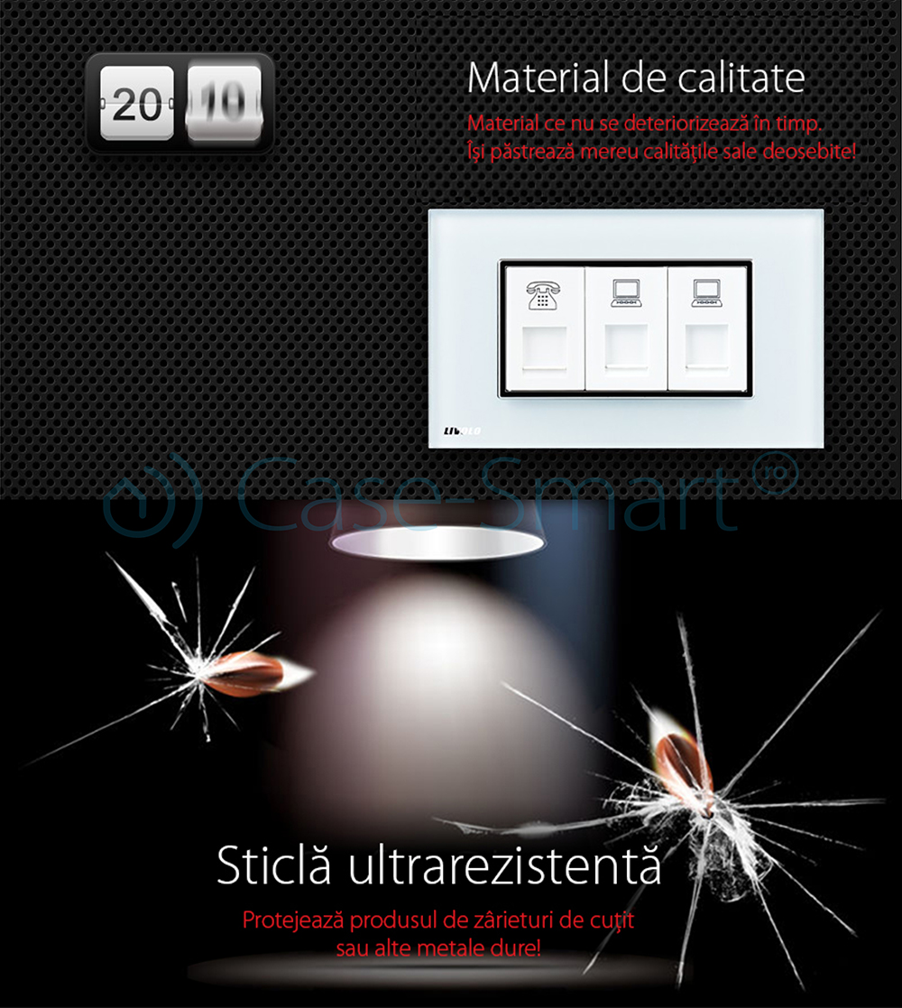 Priza telefon+dubla internet Livolo cu rama din sticla – standard italian