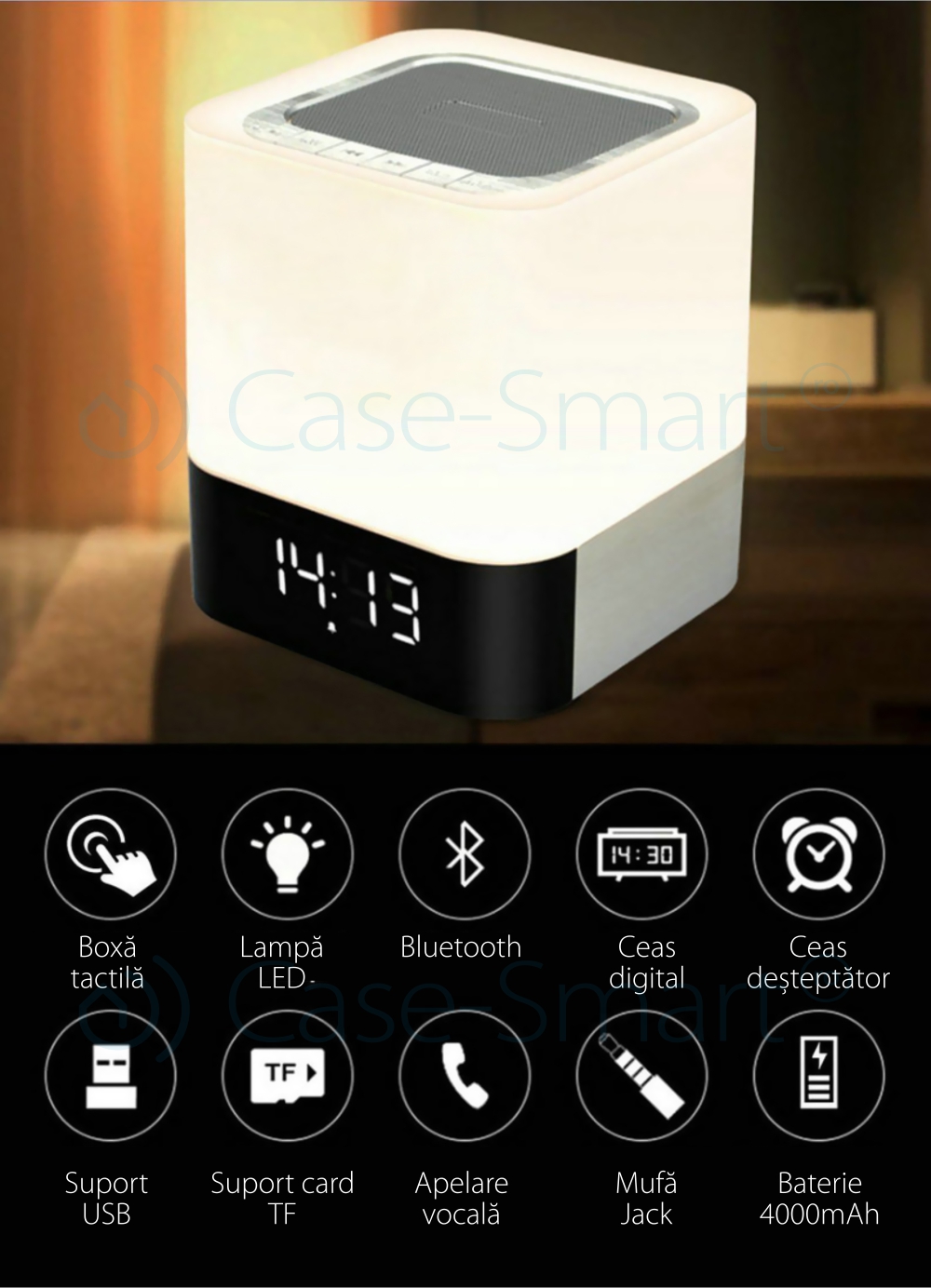 Boxa portabila si lampa Red Sun DY-28 cu touch, ceas alarma si Bluetooth