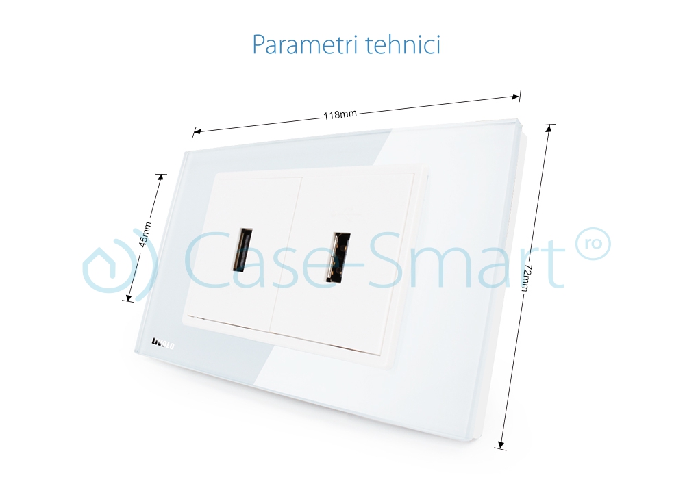 Priza dubla USB Livolo cu rama din sticla – standard italian