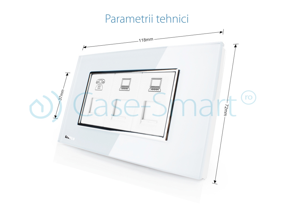 Priza telefon+dubla internet Livolo cu rama din sticla – standard italian