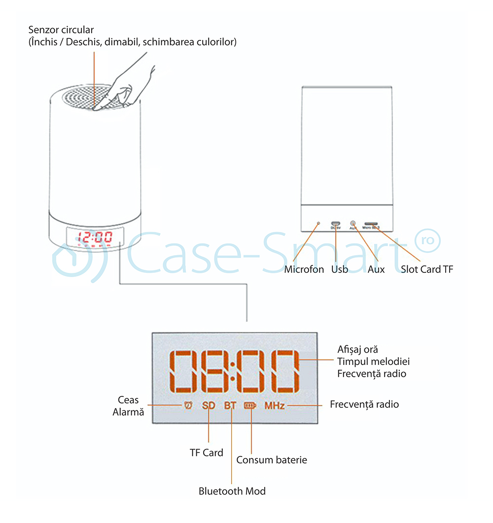 Boxa Red Sun M6 cu ceas, alarma si Bluetooth