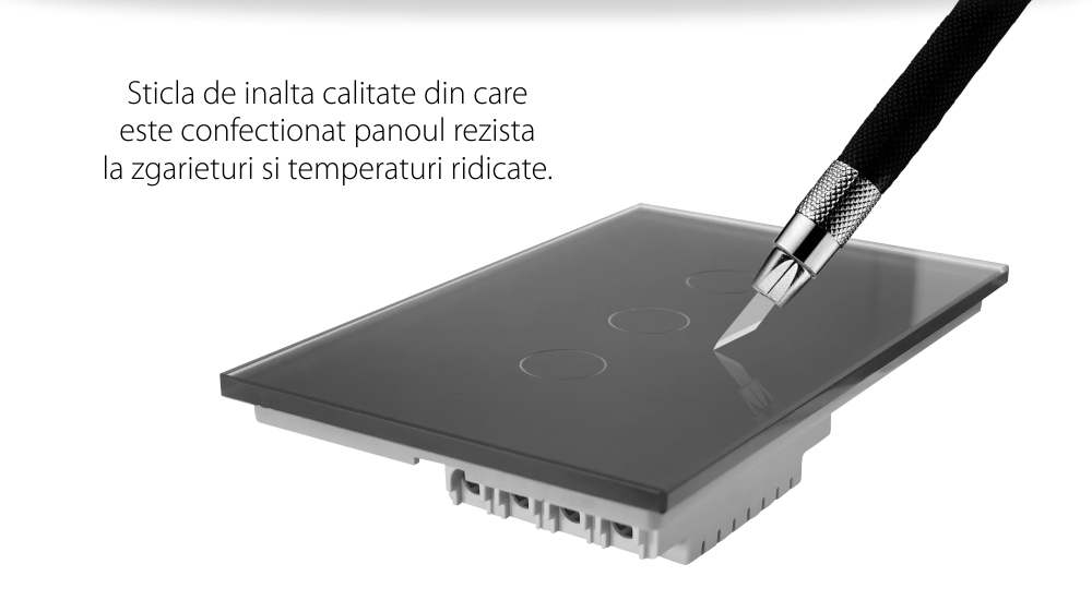 Intrerupator triplu wireless cu touch Livolo din sticla – standard italian