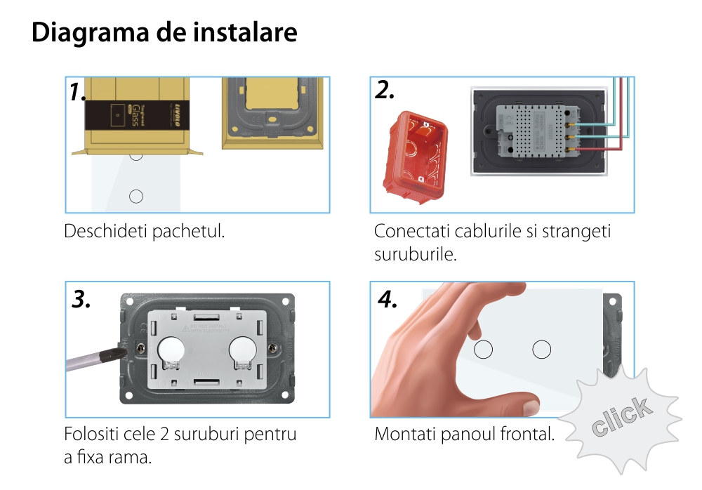 Intrerupator dublu cu touch Livolo din sticla, standard italian – Serie noua