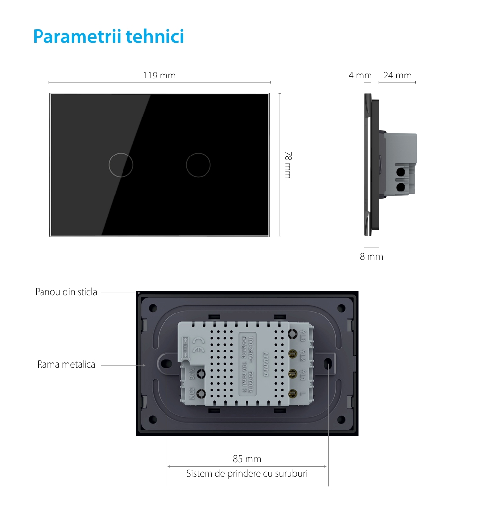 Intrerupator Dublu Wireless cu Touch LIVOLO din Sticla – Serie Noua