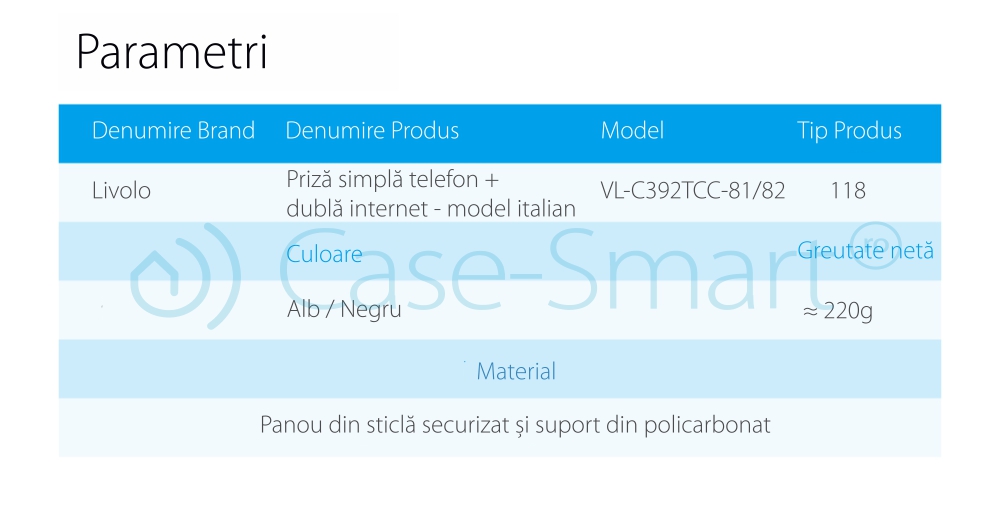 Priza telefon+dubla internet Livolo cu rama din sticla – standard italian