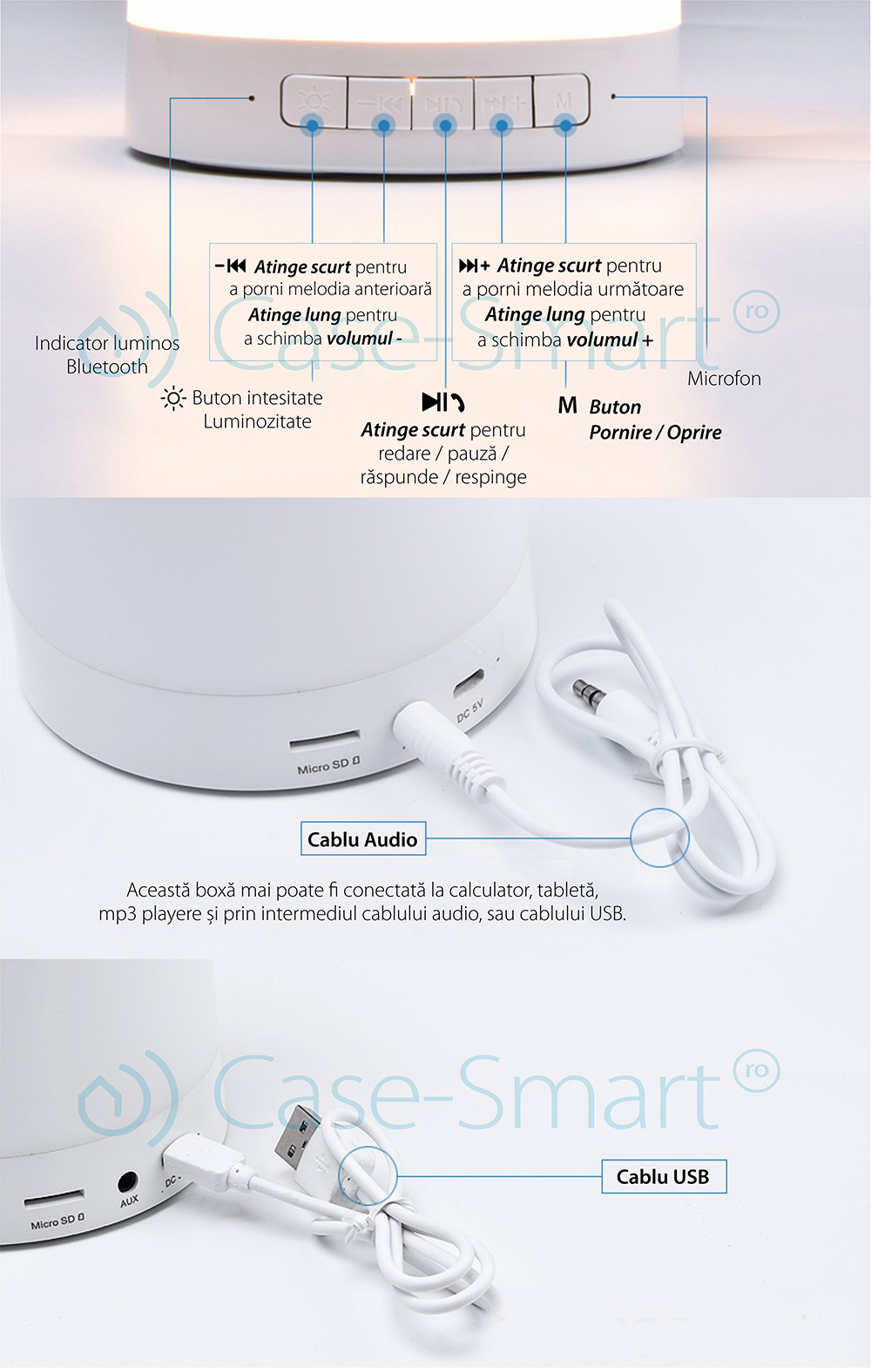 Boxa si lampa inteligenta portabila cu bluetooth Red Sun RS-WBSL-LV2016-RGB