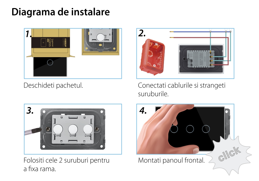 Intrerupator triplu cap scara / cruce cu touch Livolo din sticla, standard italian – Serie noua