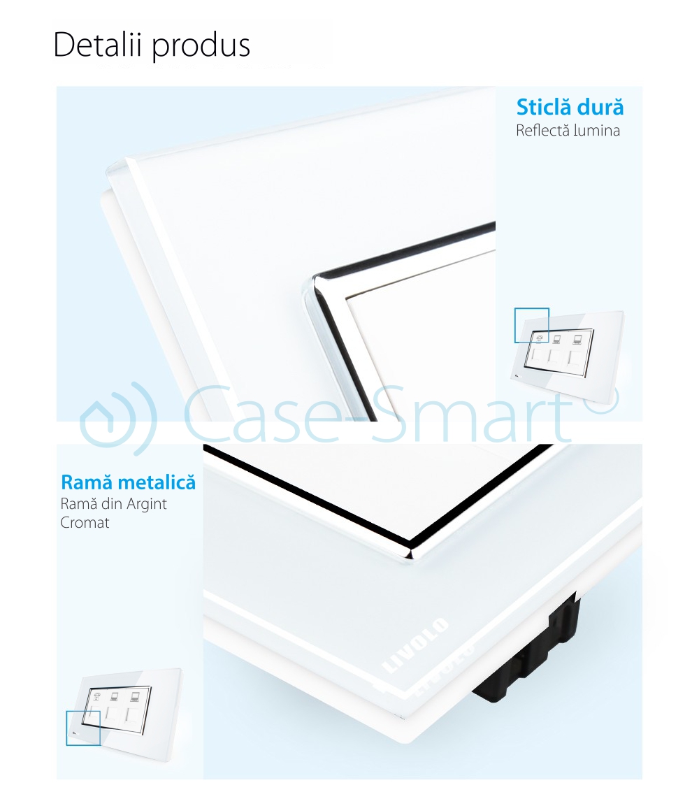 Priza telefon+dubla internet Livolo cu rama din sticla – standard italian