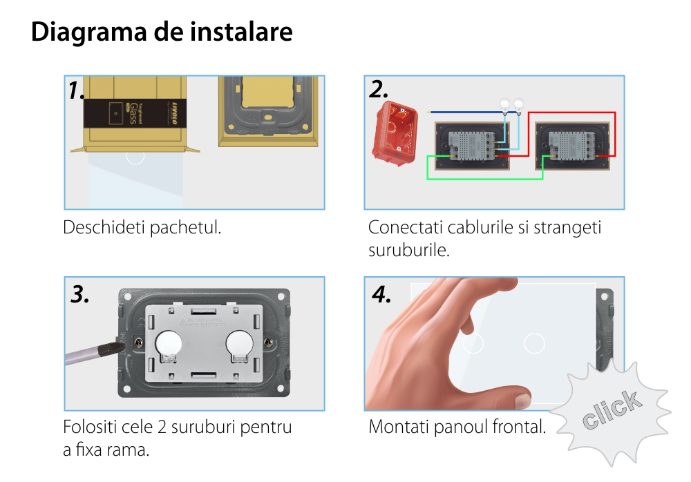 Intrerupator dublu cap scara/cruce cu touch Livolo din sticla – standard italian