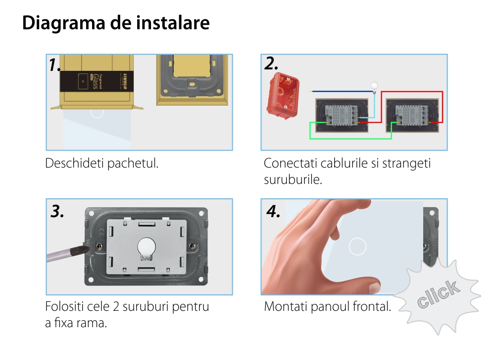 Intrerupator cap scara/cruce wireless cu touch Livolo din sticla – standard italian