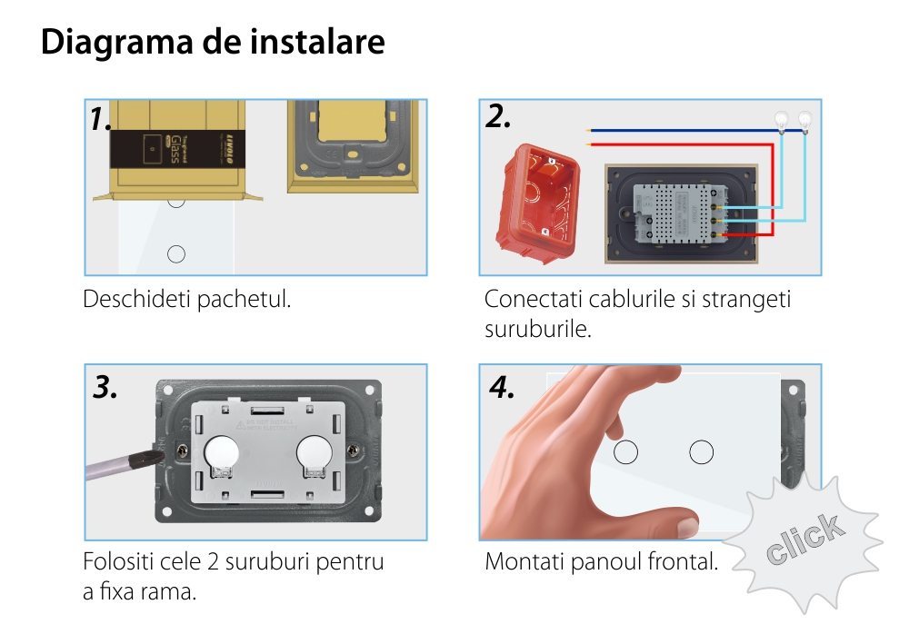 Intrerupator Dublu Wireless cu Touch LIVOLO din Sticla – Serie Noua