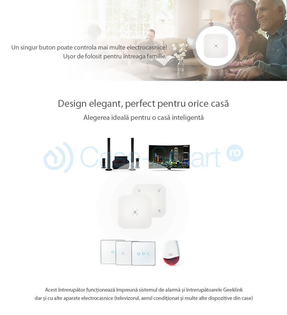 Telecomanda inteligenta touch cu un buton, invatare scene Geeklink