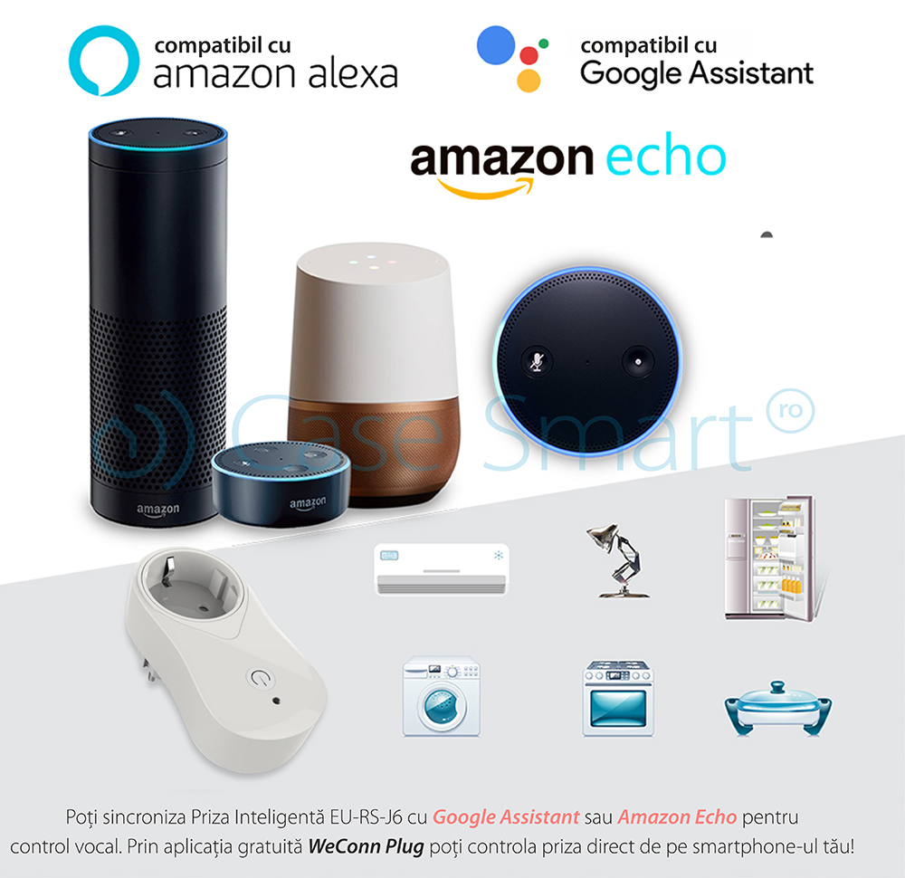 Priza inteligenta RedSun EU RS-J6 cu port USB, compatibil Alexa si Google Home, Control de pe telefonul mobil