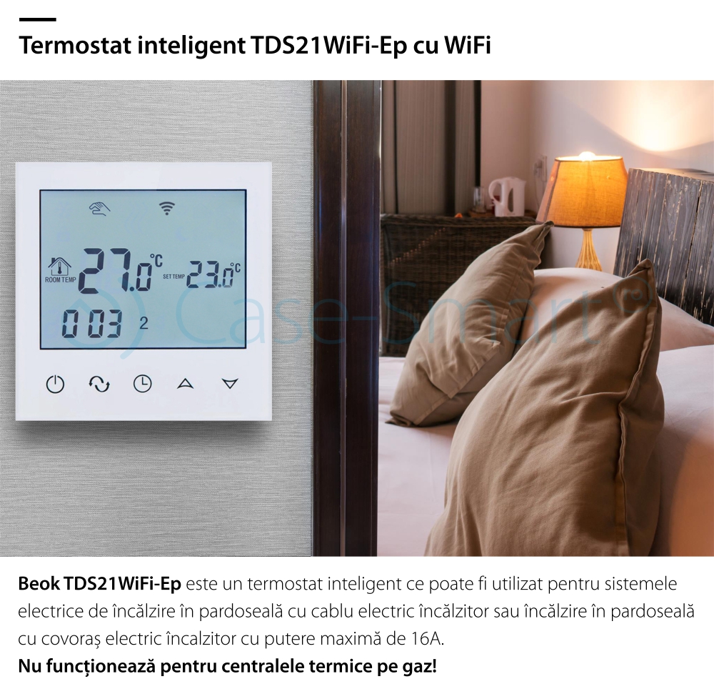 Termostat Wi-Fi pentru incalzirea electrica in pardoseala BeOk TDS21WiFi-Ep