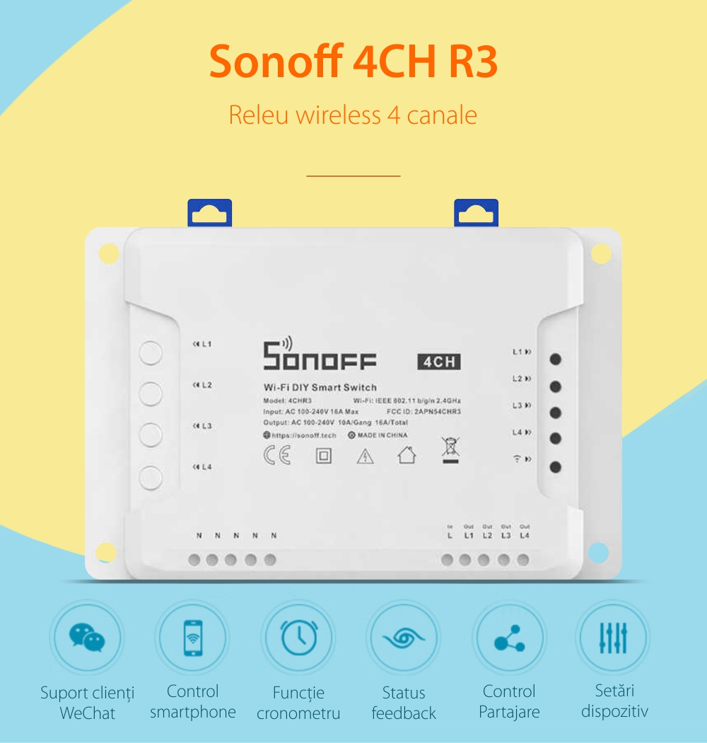 Releu Wireless 4 canale – Sonoff 4CH R3