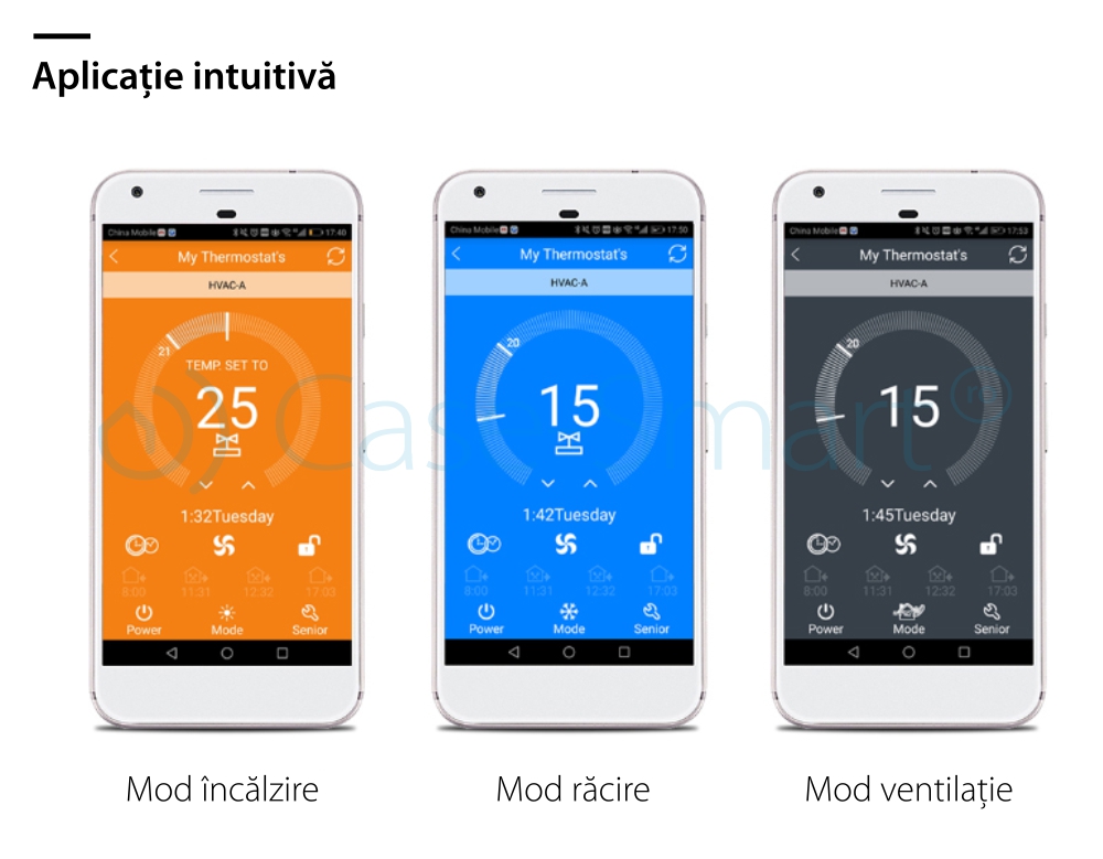 Termostat cu fir pentru aer conditionat BeOk TDS23WiFi-AC, Aplicatia mobila Smart Life, Compatibil cu sisteme HVAC