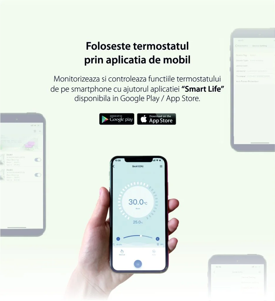 Termostat cu fir pentru aer conditionat BeOk TDS23WiFi-AC, Aplicatia mobila Smart Life, Compatibil cu sisteme HVAC