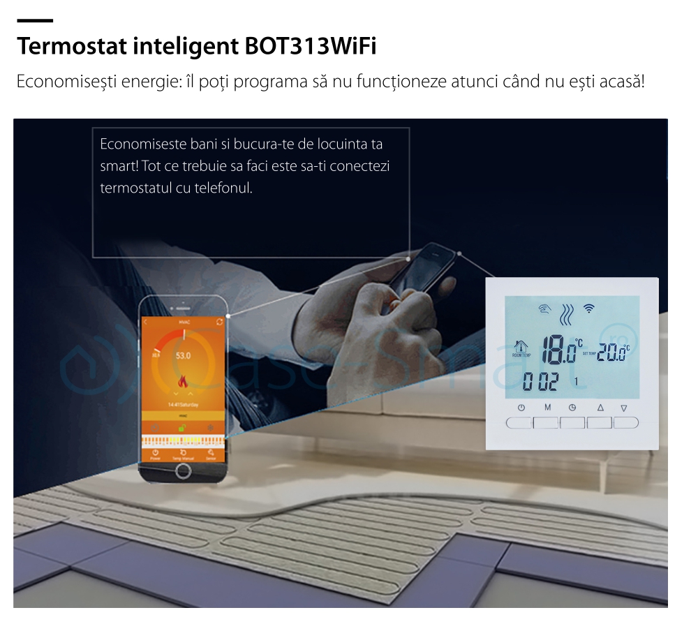 Termostat WiFi pentru centrala termica pe gaz si incalzire in pardoseala BeOk BOT-313WiFi