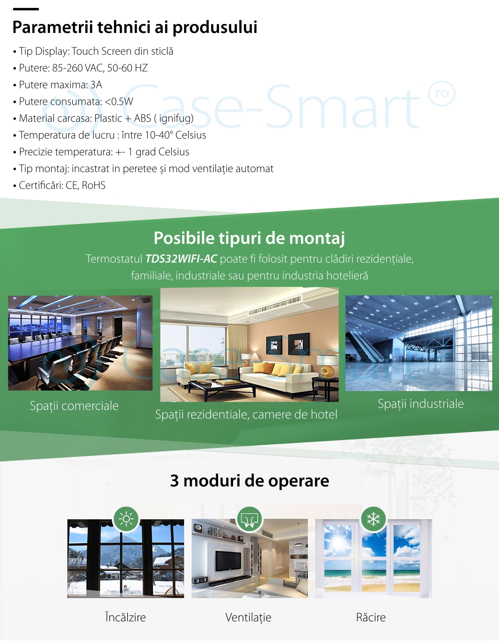 Termostat cu fir pentru aer conditionat BeOk TDS23WiFi-AC, Aplicatia mobila Smart Life, Compatibil cu sisteme HVAC