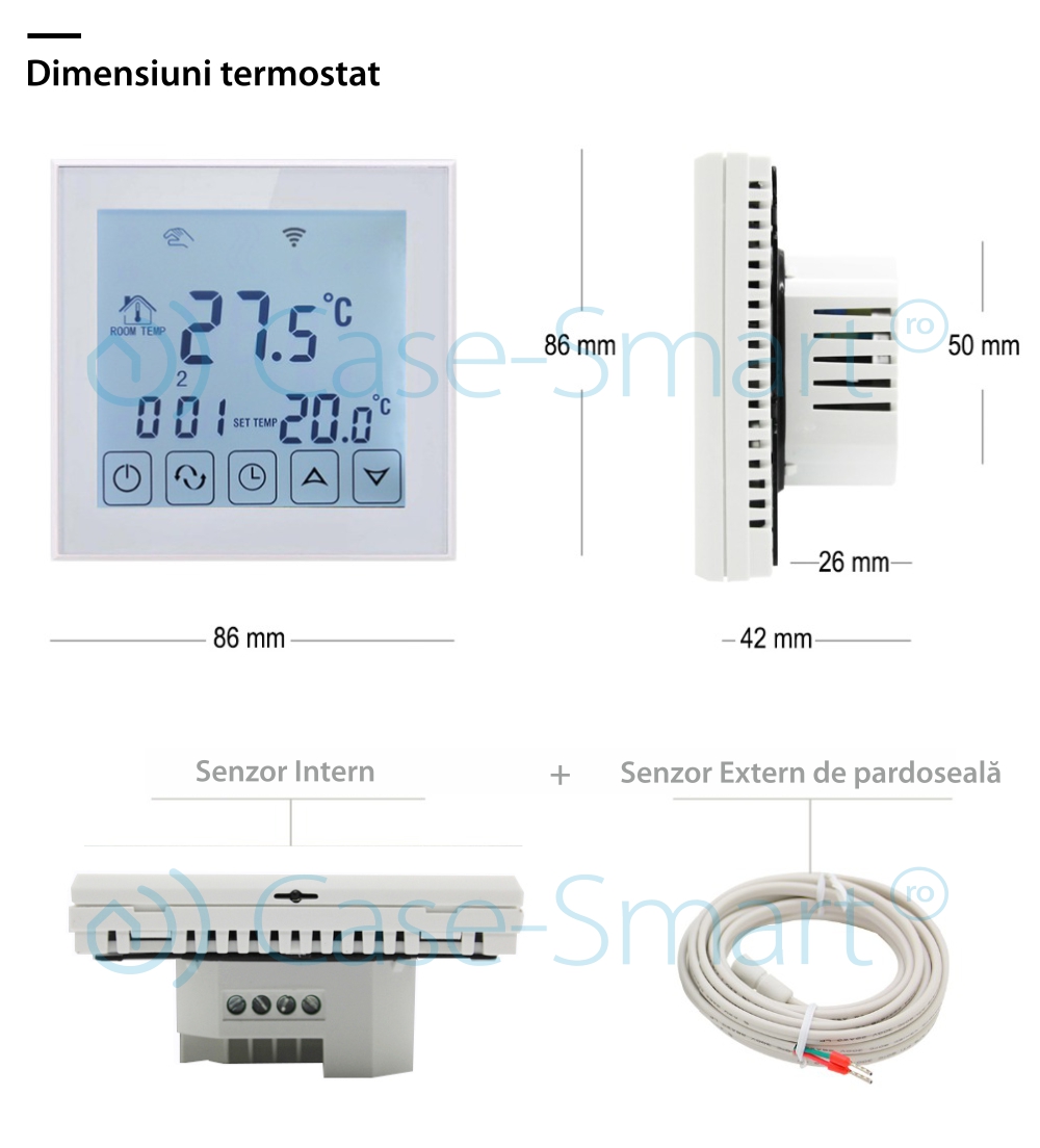 Termostat Wi-Fi pentru incalzirea electrica in pardoseala BeOk TDS23WIFI-EP, Tuya