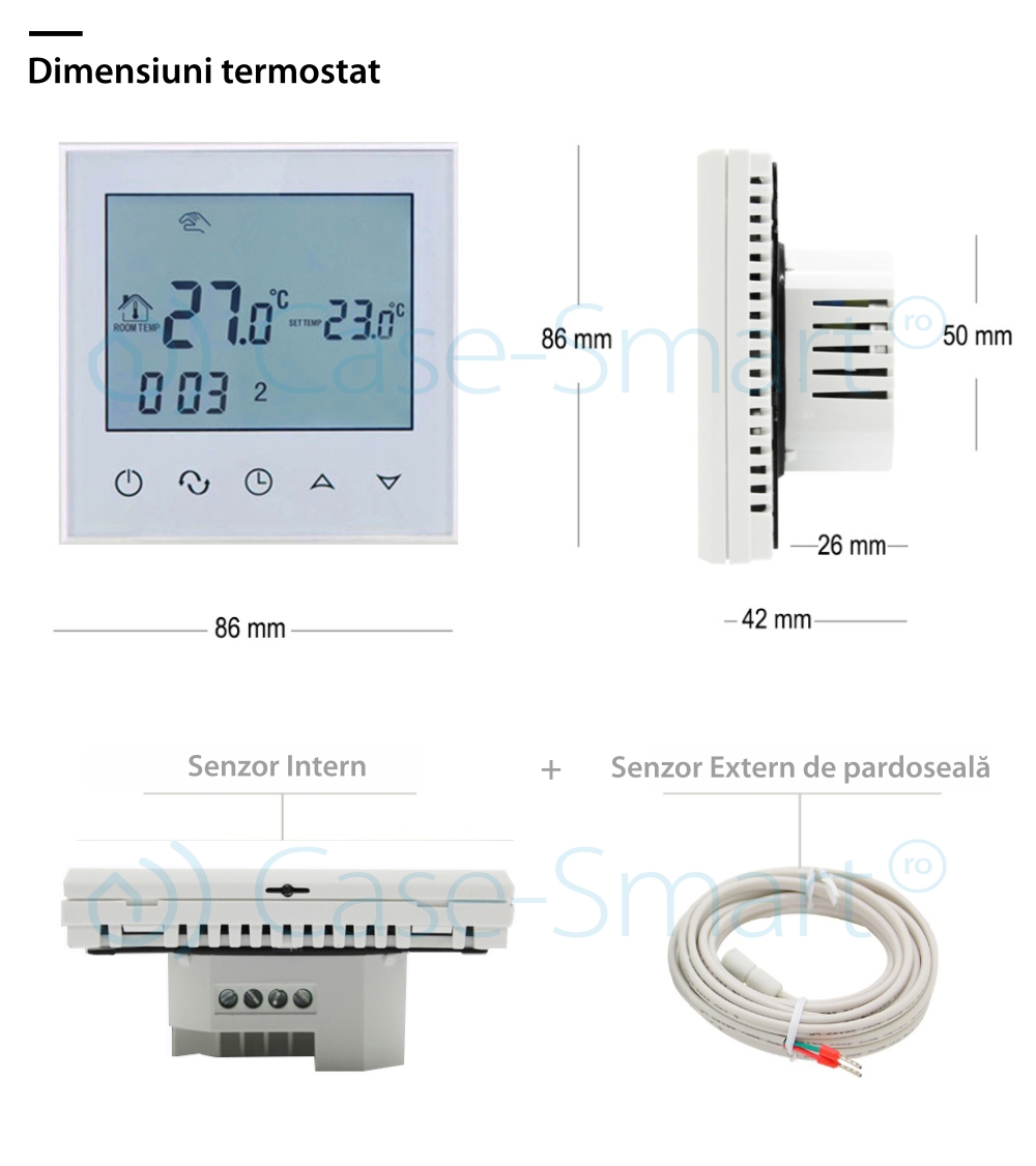 Termostat Wi-Fi pentru incalzirea electrica in pardoseala BeOk TDS21WiFi-Ep