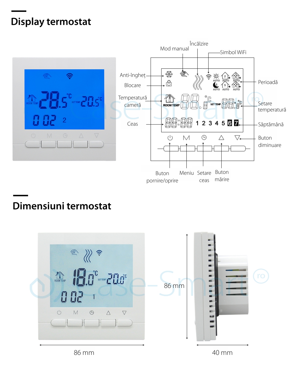 Termostat WiFi pentru centrala termica pe gaz si incalzire in pardoseala BeOk BOT-313WiFi