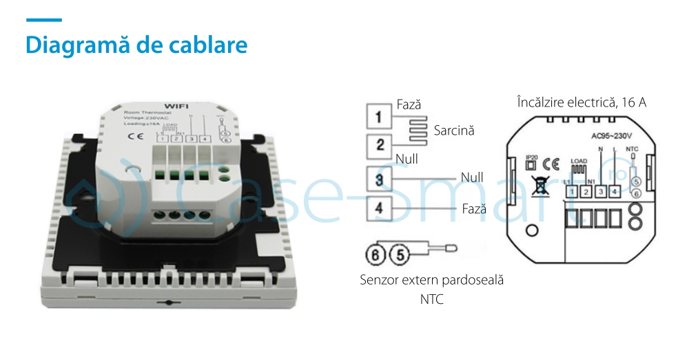 Termostat Wi-Fi pentru incalzirea electrica in pardoseala BeOk TDS23WIFI-EP, Tuya