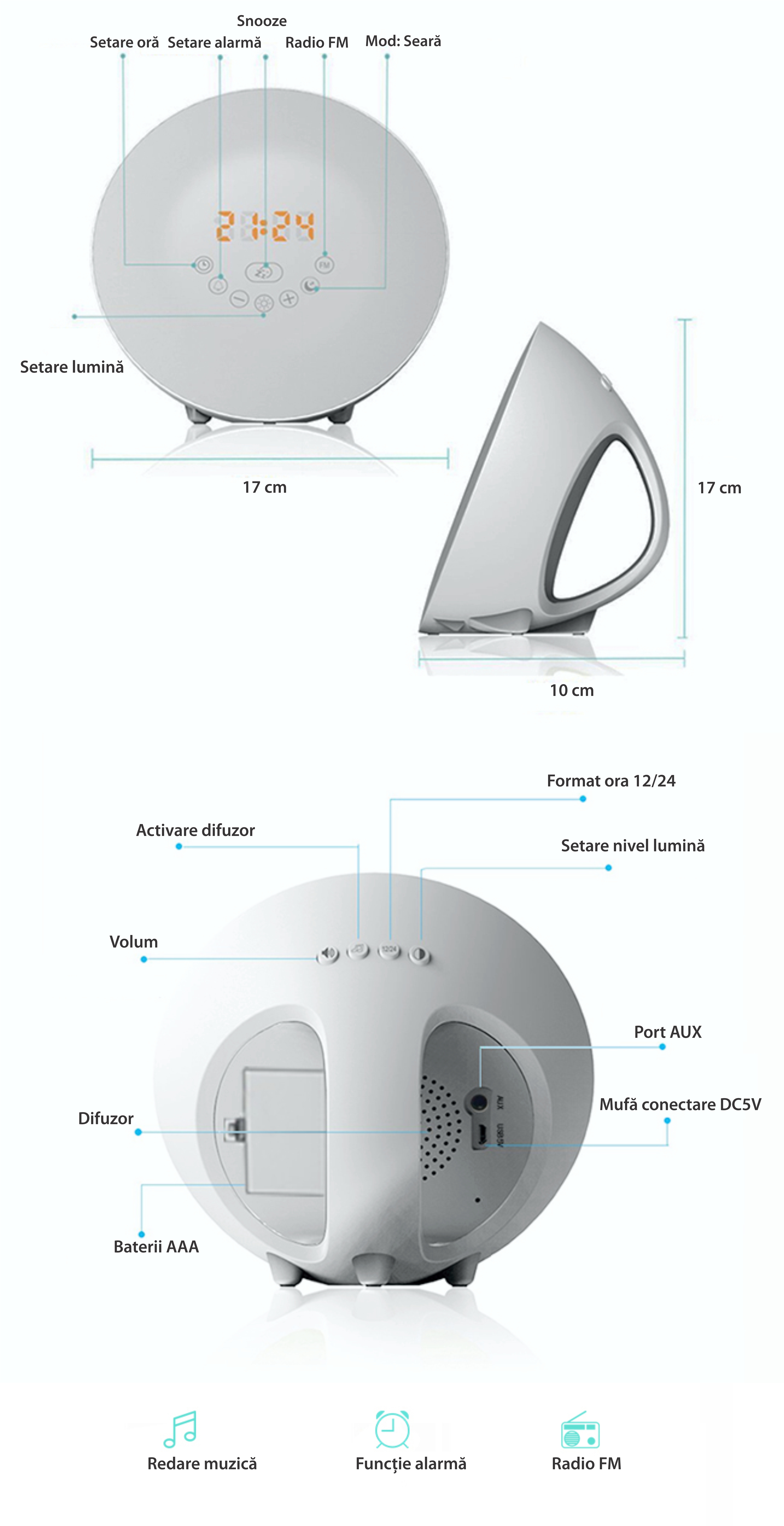 Boxa Bluetooth cu lampa, alarma si radio FM RedSun 6640C