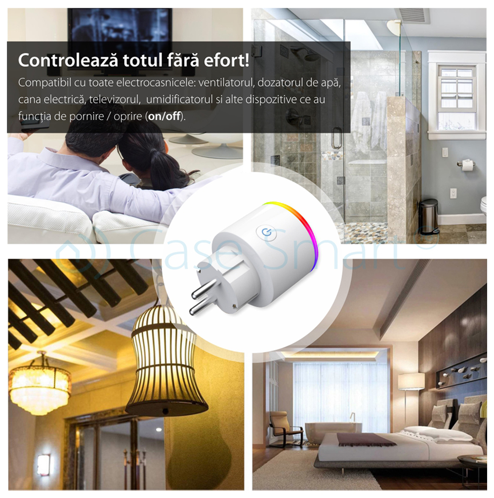 Priza inteligenta RedSun Wi-Fi cu monitorizare de energie si indicator led, Control de pe telefonul mobil