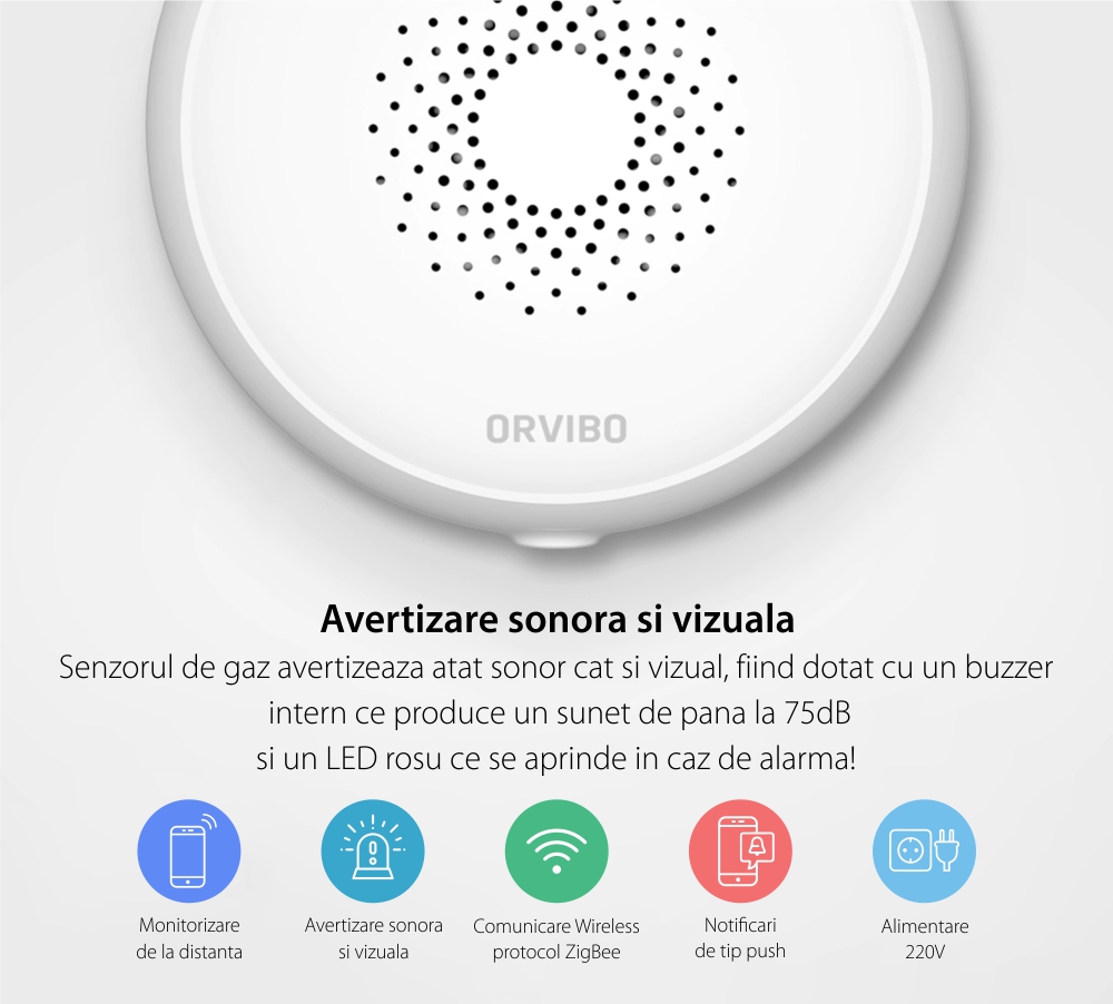 Senzor si detector de gaz Orvibo, protocol ZigBee