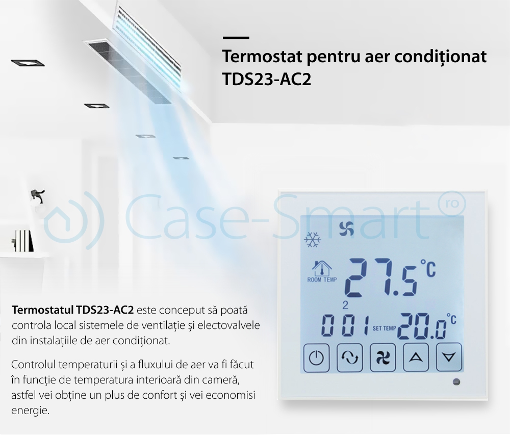 Termostat cu fir pentru aer conditionat BeOk TDS23-AC2, Compatibil cu sisteme HVAC