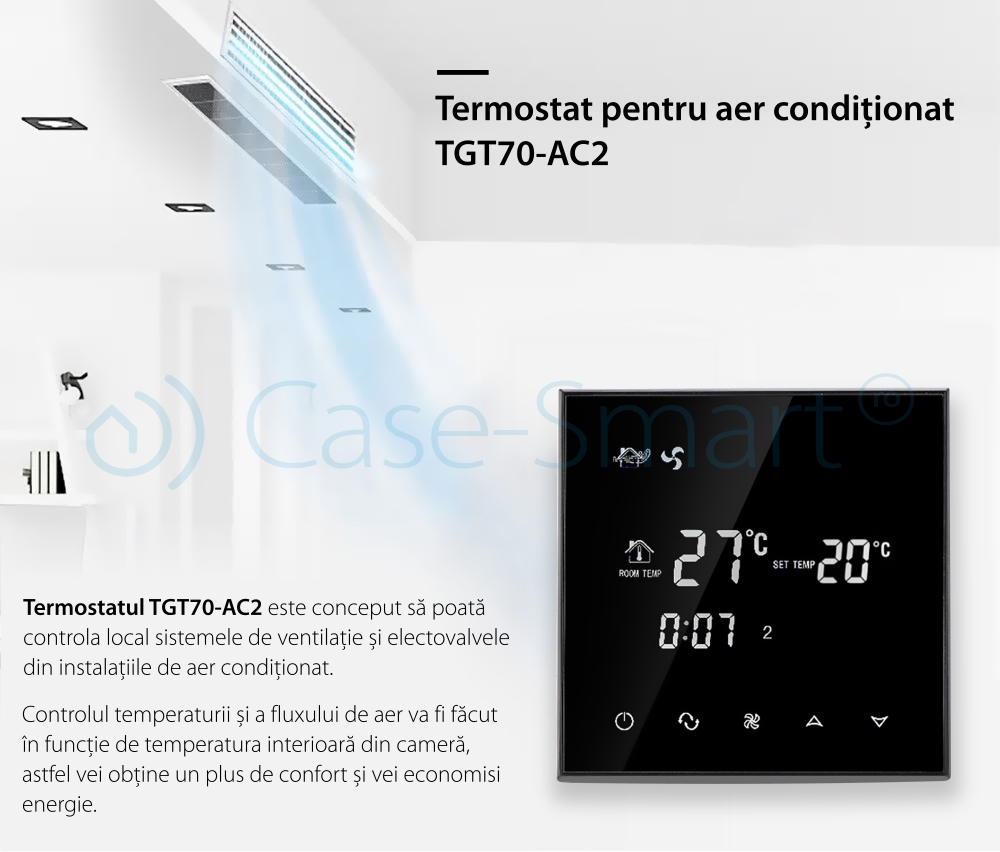 Termostat cu fir pentru aer conditionat BeOk TGT70-AC2, Compatibil cu sisteme HVAC