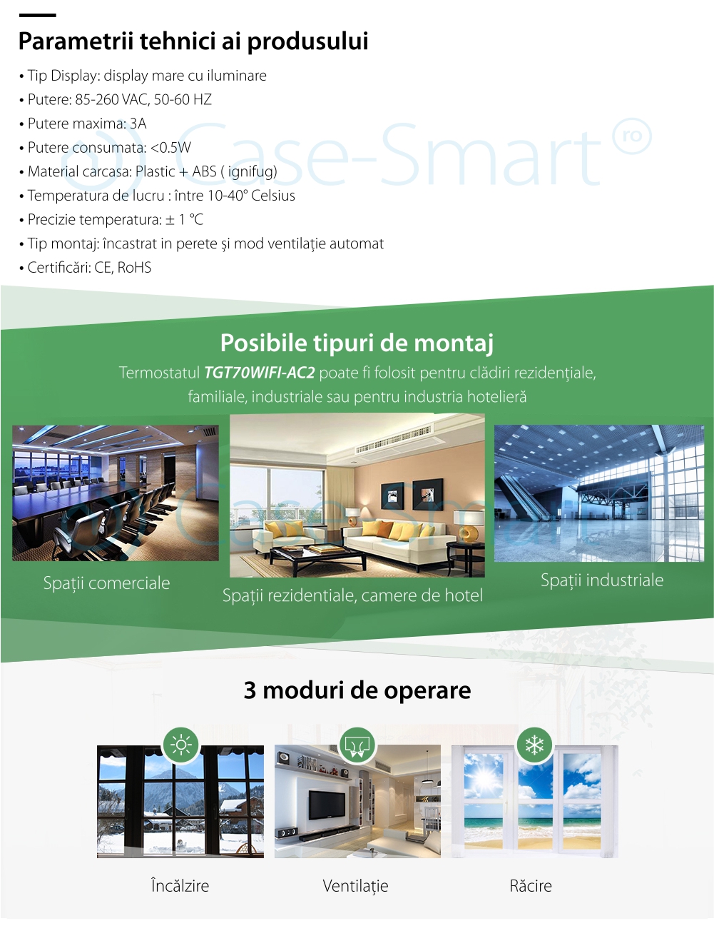 Termostat cu fir pentru aer conditionat BeOk TGT70WIFI-AC2, Aplicatia mobila Smart Life, Compatibil cu sisteme HVAC