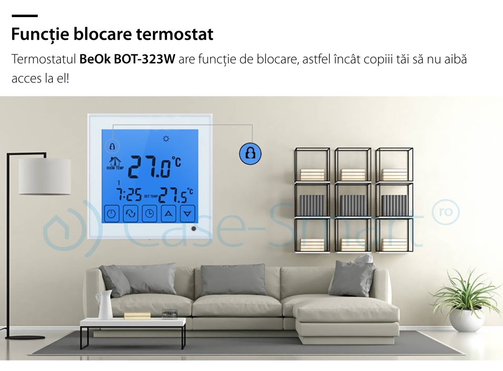 Termostat pentru centrala termica pe gaz si incalzire in pardoseala BeOK BOT-323W