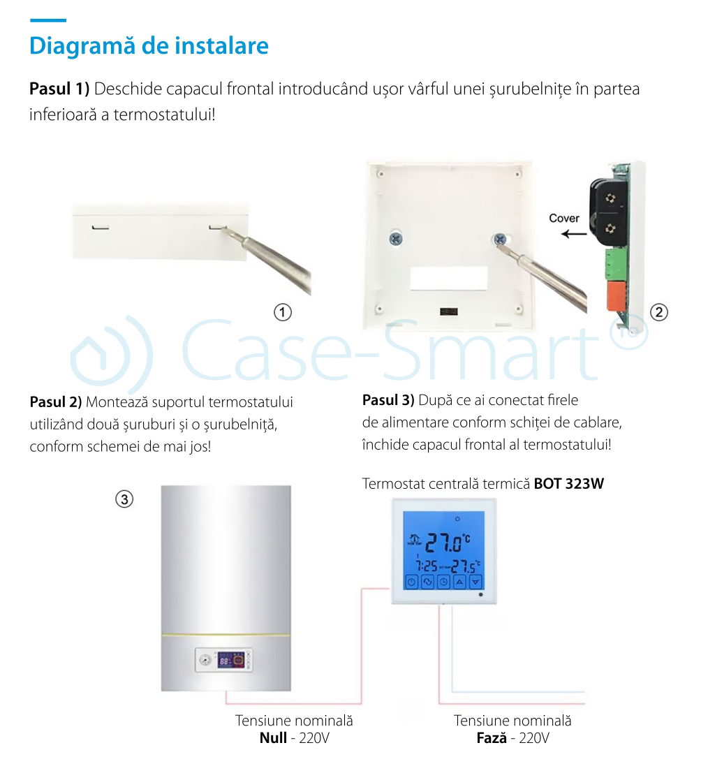 Termostat pentru centrala termica pe gaz si incalzire in pardoseala BeOK BOT-323W