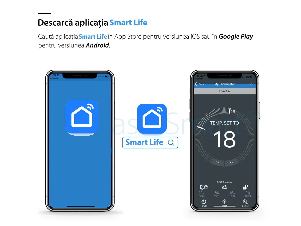 Termostat cu fir pentru aer conditionat BeOk TGT70WIFI-AC2, Aplicatia mobila Smart Life, Compatibil cu sisteme HVAC