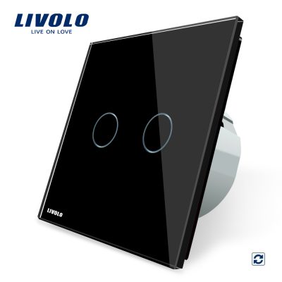 Intrerupator dublu cu revenire (reset) Livolo cu touch din sticla culoare neagra