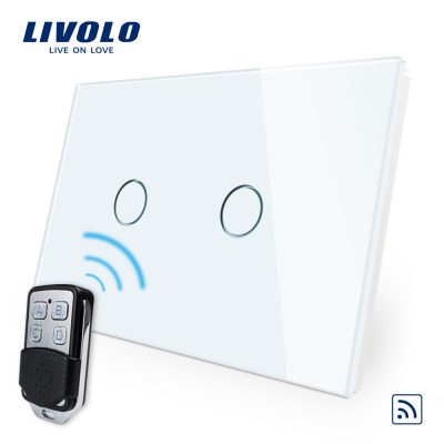 Intrerupator dublu wireless cu touch Livolo din sticla si telecomanda inclusa-standard italian