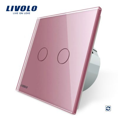 Intrerupator dublu cu revenire (reset) Livolo cu touch din sticla culoare roz