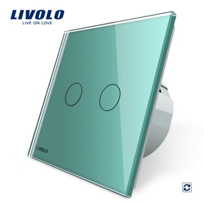 Intrerupator dublu cu revenire (reset) Livolo cu touch din sticla culoare verde