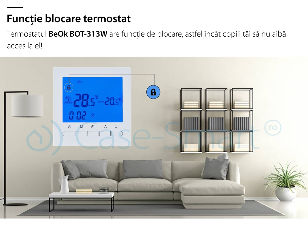 Termostat pentru centrala termica pe gaz si incalzire in pardoseala BeOK BOT-313W