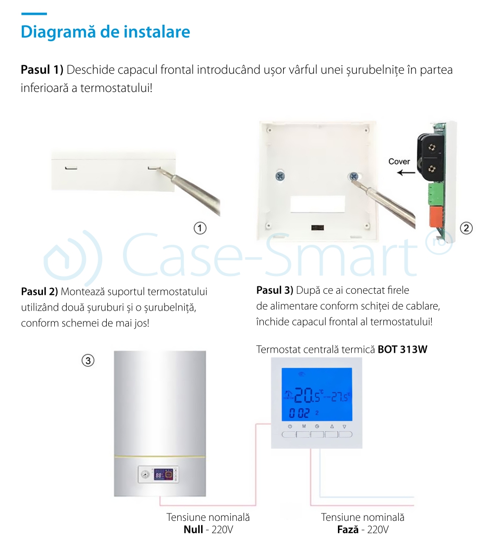 Termostat pentru centrala termica pe gaz si incalzire in pardoseala BeOK BOT-313W