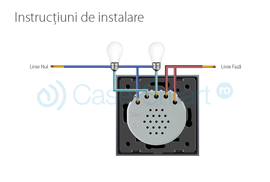 Intrerupator dublu cu revenire (reset) Livolo cu touch din sticla