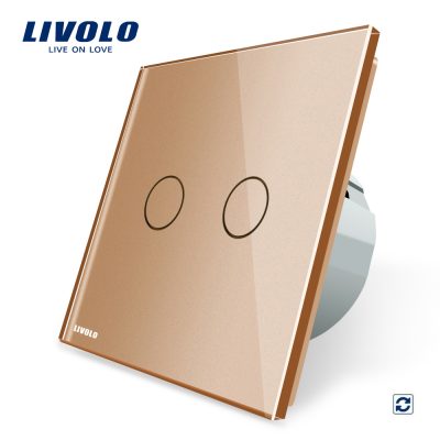 Intrerupator dublu cu revenire (reset) Livolo cu touch din sticla culoare aurie