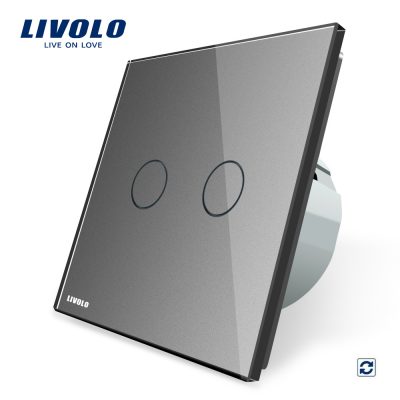 Intrerupator dublu cu revenire (reset) Livolo cu touch din sticla culoare gri