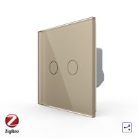 Intrerupator Dublu Cap Scara / Cruce cu Touch LIVOLO din Sticla – protocol ZigBee, Serie Noua culoare aurie