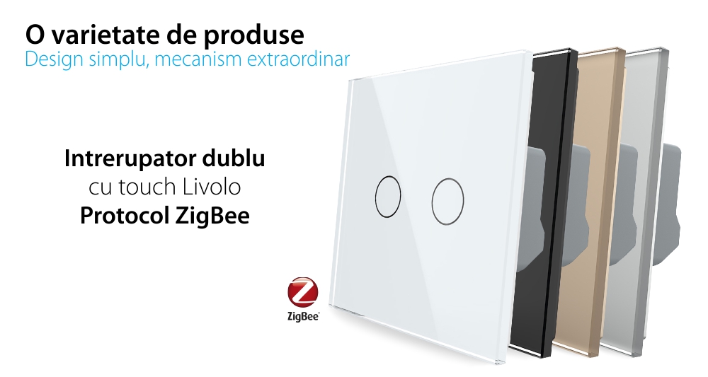 Intrerupator Dublu cu Touch Livolo din Sticla – protocol ZigBee, Serie Noua