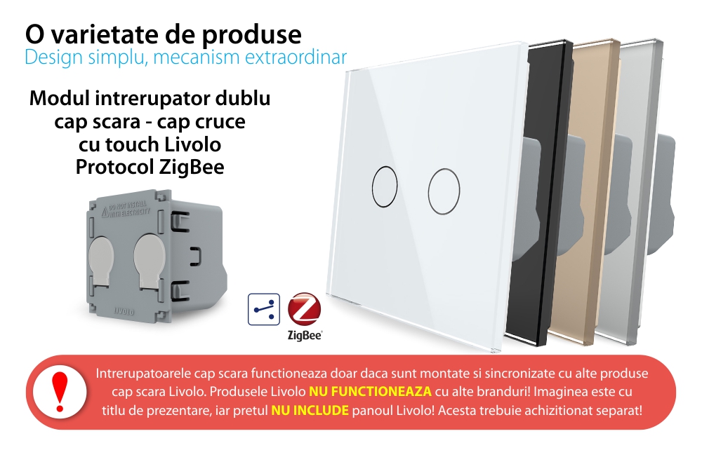 Modul Intrerupator Dublu Cap Scara / Cruce cu Touch LIVOLO – protocol ZigBee, Serie Noua