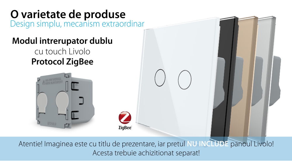 Modul Intrerupator Dublu cu Touch Livolo, ZigBee – Serie Noua